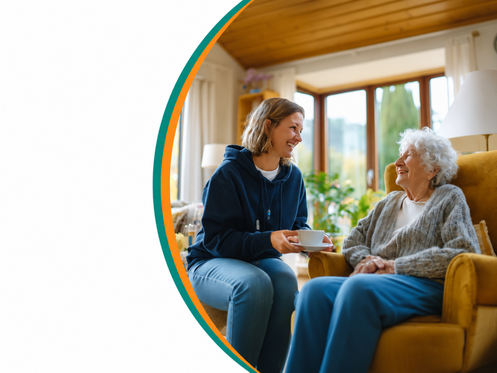 Support worker talking with a client at home